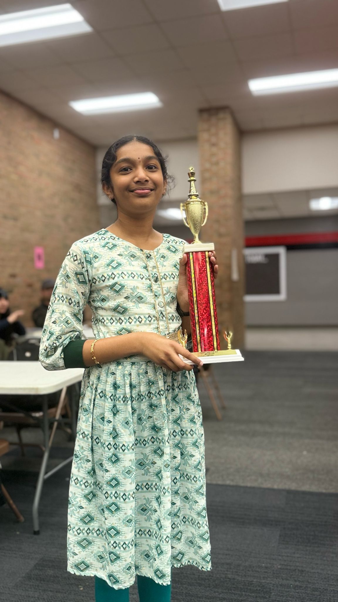Aadya clinched the First Prize with a perfect 5/5 score at the Cudahy K5 Tournament in Wisconsin! 🌟♟️